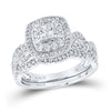 14k White Gold Princess Diamond Bridal Wedding Ring Band Set 1 Cttw