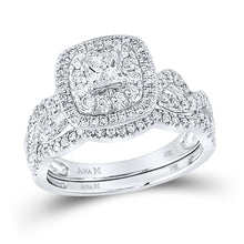 14k White Gold Princess Diamond Bridal Wedding Ring Band Set 1 Cttw