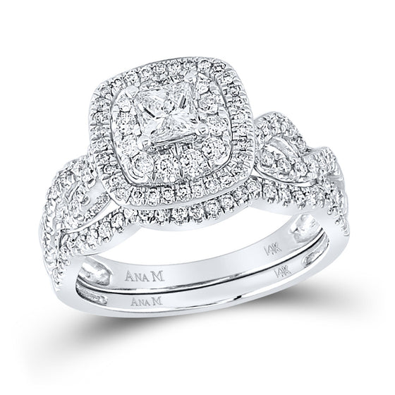 14k White Gold Princess Diamond Bridal Wedding Ring Band Set 1 Cttw