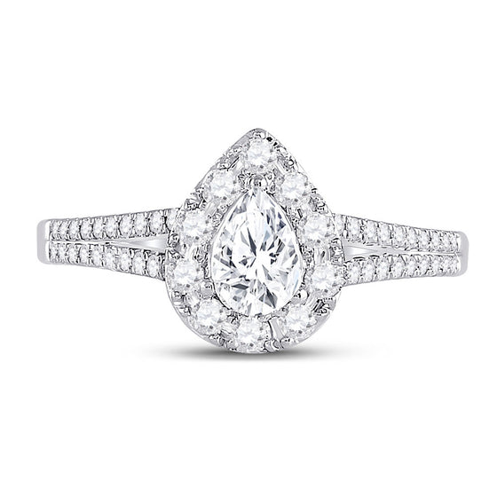14k White Gold Pear Diamond Solitaire Bridal Wedding Engagement Ring 1 Cttw