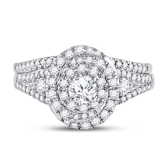 14k White Gold Round Diamond Bridal Wedding Ring Band Set 1 Cttw