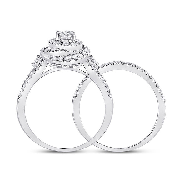 14k White Gold Round Diamond Bridal Wedding Ring Band Set 1 Cttw