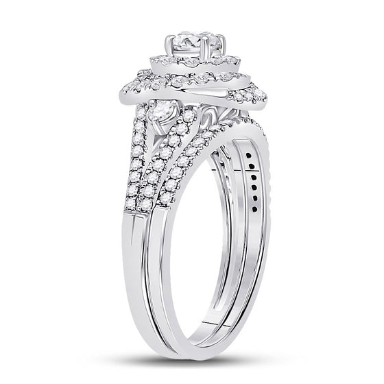 14k White Gold Round Diamond Bridal Wedding Ring Band Set 1 Cttw