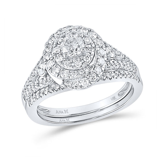 14k White Gold Round Diamond Bridal Wedding Ring Band Set 1 Cttw