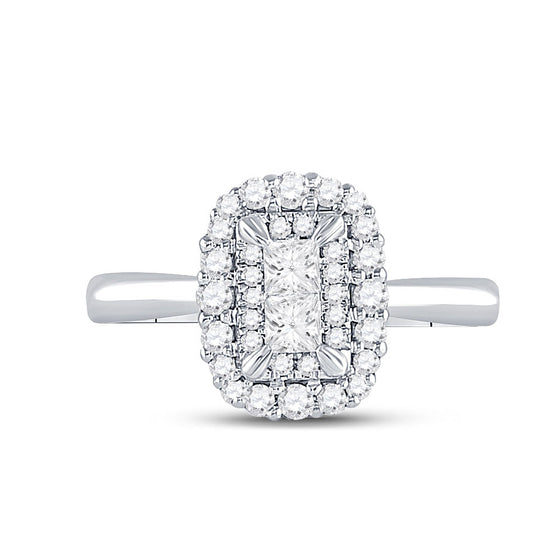 10k White Gold Princess Diamond Halo Bridal Wedding Engagement Ring 1/2 Cttw