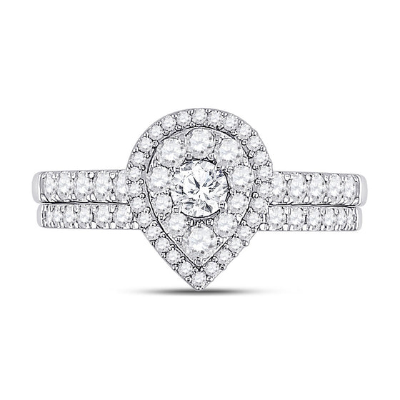 14k White Gold Round Diamond Bridal Wedding Ring Band Set 3/4 Cttw