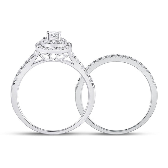 14k White Gold Round Diamond Bridal Wedding Ring Band Set 3/4 Cttw