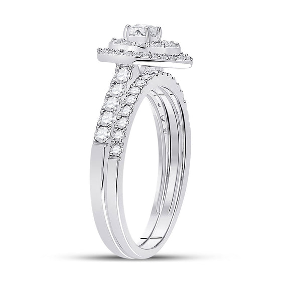 14k White Gold Round Diamond Bridal Wedding Ring Band Set 3/4 Cttw