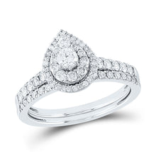 14k White Gold Round Diamond Bridal Wedding Ring Band Set 3/4 Cttw