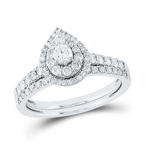 14k White Gold Round Diamond Bridal Wedding Ring Band Set 3/4 Cttw