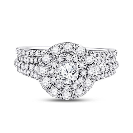 14k White Gold Round Diamond Bridal Wedding Ring Band Set 1 Cttw