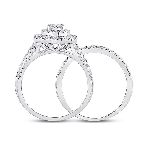 14k White Gold Round Diamond Bridal Wedding Ring Band Set 1 Cttw