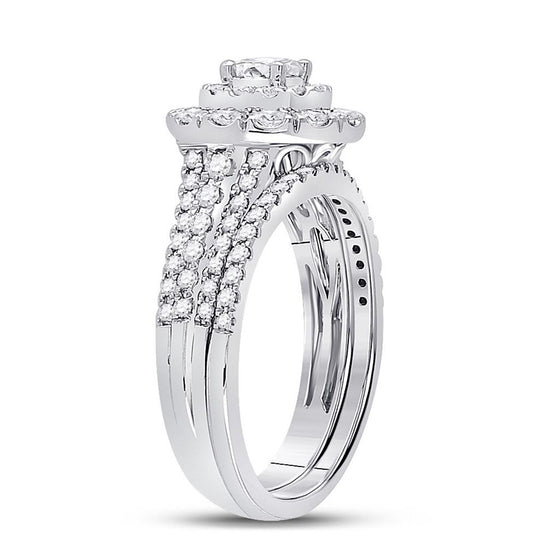 14k White Gold Round Diamond Bridal Wedding Ring Band Set 1 Cttw