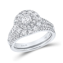  14k White Gold Round Diamond Bridal Wedding Ring Band Set 1 Cttw