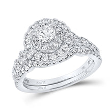  14k White Gold Round Diamond Bridal Wedding Ring Band Set 1 Cttw