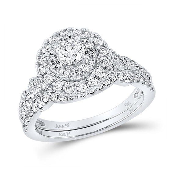 14k White Gold Round Diamond Bridal Wedding Ring Band Set 1 Cttw
