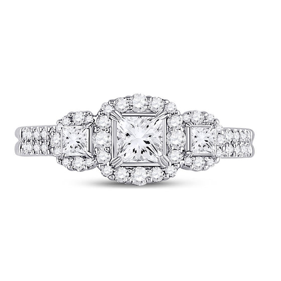 14k White Gold Princess Diamond 3-stone Bridal Wedding Engagement Ring 1 Cttw