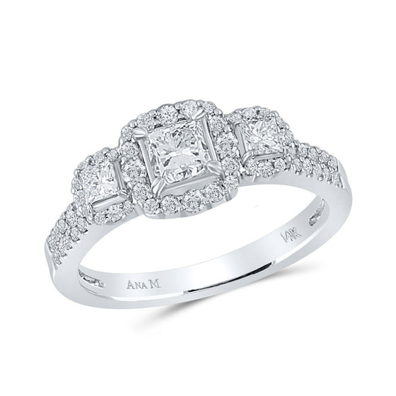 14k White Gold Princess Diamond 3-stone Bridal Wedding Engagement Ring 1 Cttw