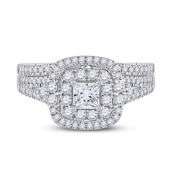 14k White Gold Princess Diamond Bridal Wedding Ring Band Set 1 Cttw
