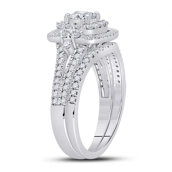 14k White Gold Princess Diamond Bridal Wedding Ring Band Set 1 Cttw