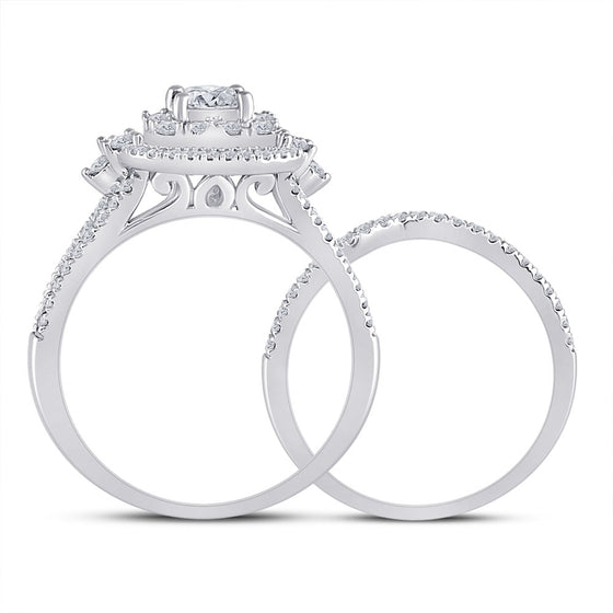 14k White Gold Princess Diamond Bridal Wedding Ring Band Set 1 Cttw