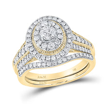  14k Yellow Gold Round Diamond Halo Bridal Wedding Ring Band Set 1 Cttw