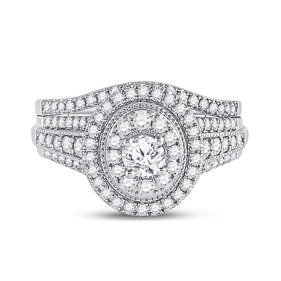 14k White Gold Round Diamond Bridal Wedding Ring Band Set 1 Cttw