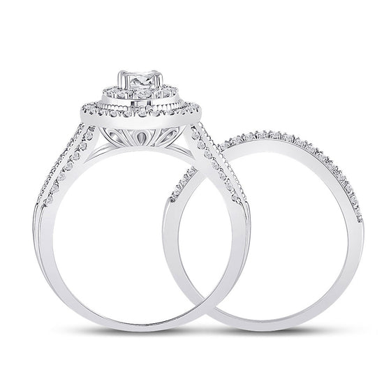 14k White Gold Round Diamond Bridal Wedding Ring Band Set 1 Cttw