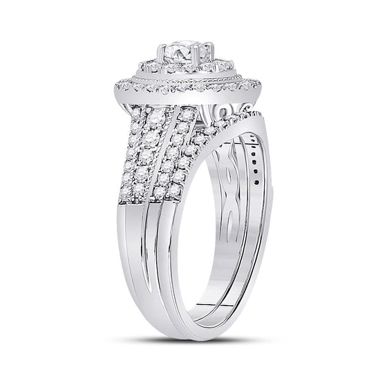 14k White Gold Round Diamond Bridal Wedding Ring Band Set 1 Cttw