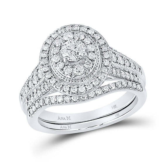 14k White Gold Round Diamond Bridal Wedding Ring Band Set 1 Cttw