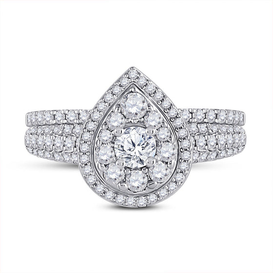 14k White Gold Round Diamond Bridal Wedding Ring Band Set 1 Cttw