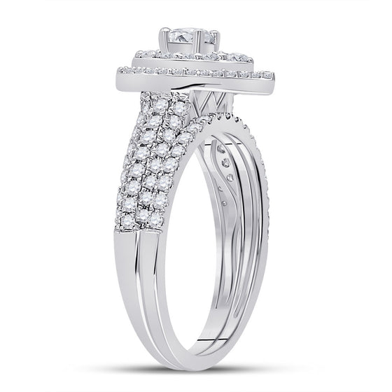 14k White Gold Round Diamond Bridal Wedding Ring Band Set 1 Cttw
