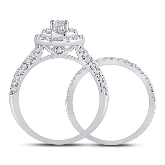 14k White Gold Round Diamond Bridal Wedding Ring Band Set 1 Cttw