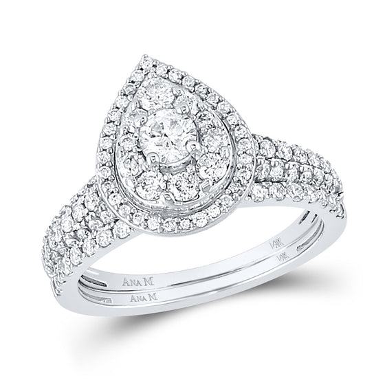 14k White Gold Round Diamond Bridal Wedding Ring Band Set 1 Cttw