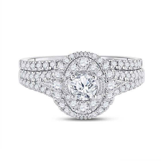 14k White Gold Round Diamond Bridal Wedding Ring Band Set 1 Cttw