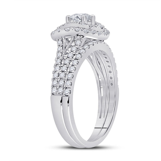 14k White Gold Round Diamond Bridal Wedding Ring Band Set 1 Cttw