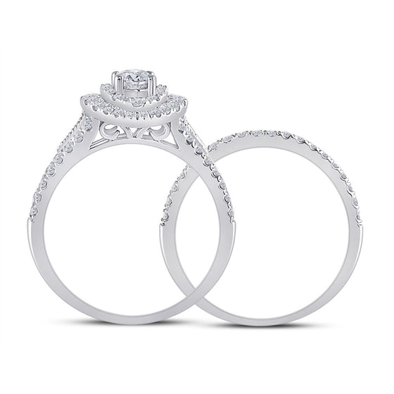 14k White Gold Round Diamond Bridal Wedding Ring Band Set 1 Cttw