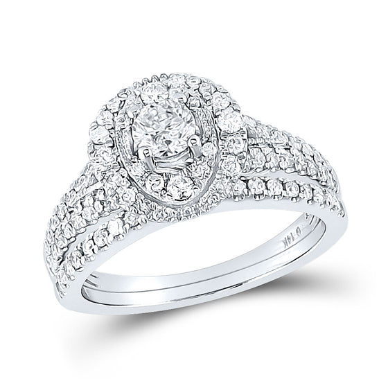 14k White Gold Round Diamond Bridal Wedding Ring Band Set 1 Cttw