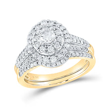  14k Yellow Gold Round Diamond Halo Bridal Wedding Ring Band Set 1 Cttw