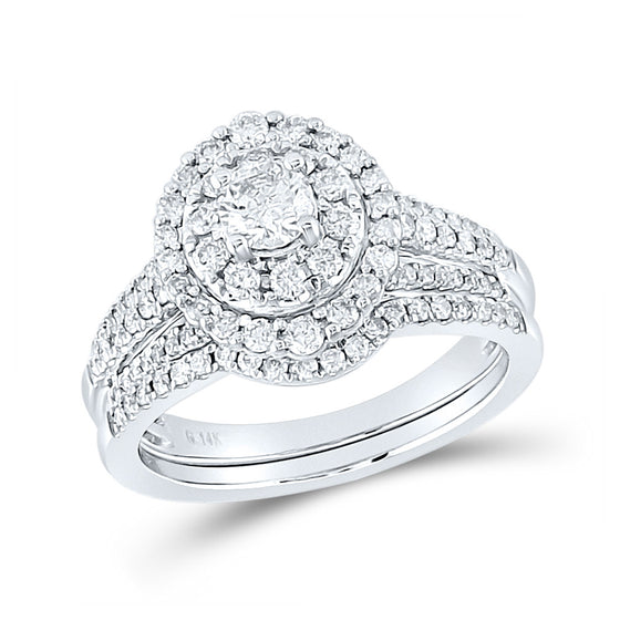 14k White Gold Round Diamond Bridal Wedding Ring Band Set 1 Cttw