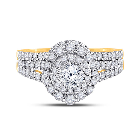 14k Yellow Gold Round Diamond Bridal Wedding Ring Band Set 1 Cttw