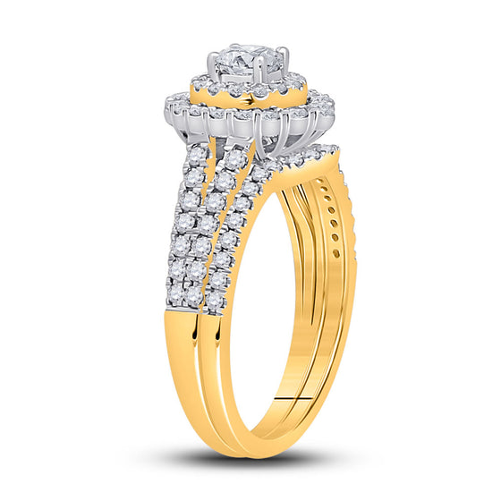 14k Yellow Gold Round Diamond Bridal Wedding Ring Band Set 1 Cttw
