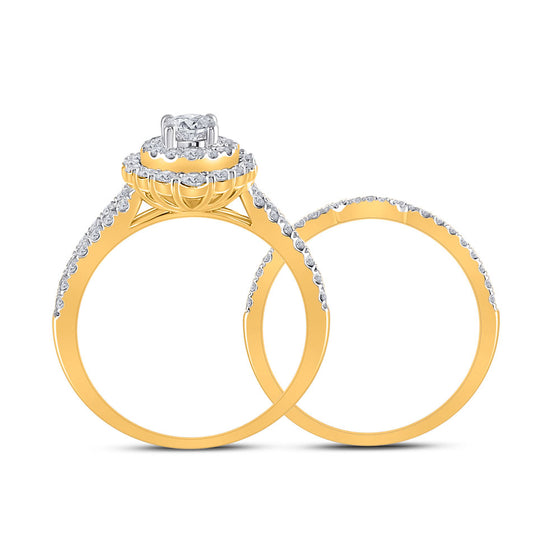 14k Yellow Gold Round Diamond Bridal Wedding Ring Band Set 1 Cttw