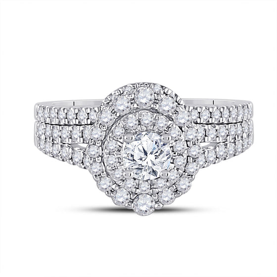14k White Gold Round Diamond Bridal Wedding Ring Band Set 1 Cttw
