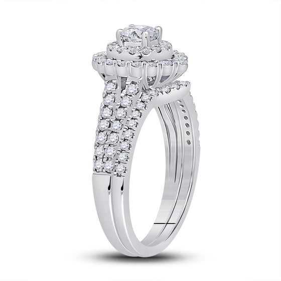 14k White Gold Round Diamond Bridal Wedding Ring Band Set 1 Cttw
