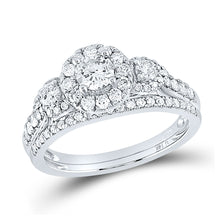  14k White Gold Round Diamond Bridal Wedding Ring Band Set 1 Cttw