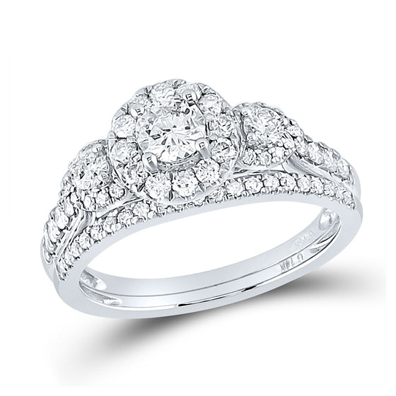 14k White Gold Round Diamond Bridal Wedding Ring Band Set 1 Cttw