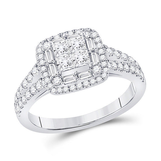14k White Gold Princess Diamond Cluster Bridal Wedding Engagement Ring 1 Cttw