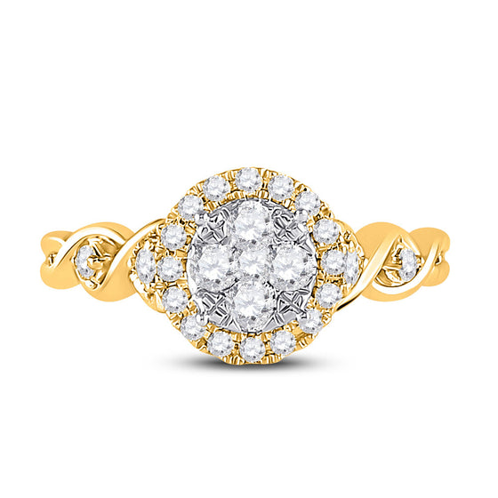 10k Yellow Gold Womens Round Diamond Cluster Halo Ring 1/2 Cttw