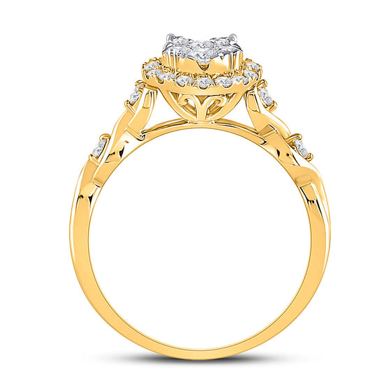 10k Yellow Gold Womens Round Diamond Cluster Halo Ring 1/2 Cttw
